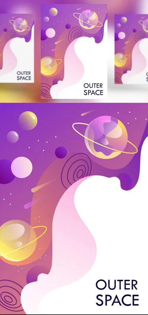 扁平化宇宙太空旅行海报横幅矢量素材 universe. space trip. vector illustration