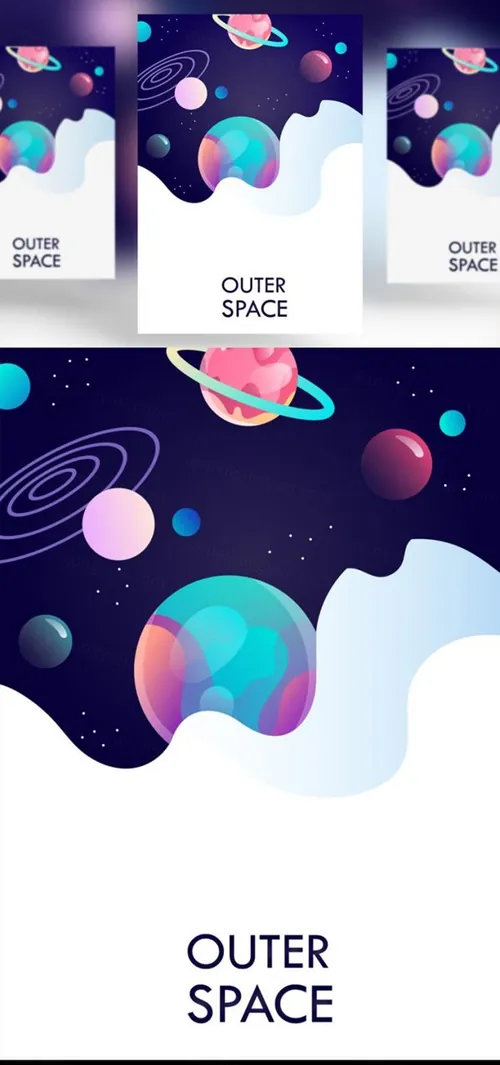 扁平化宇宙太空旅行海报横幅矢量素材 universe. space trip. vector illustration