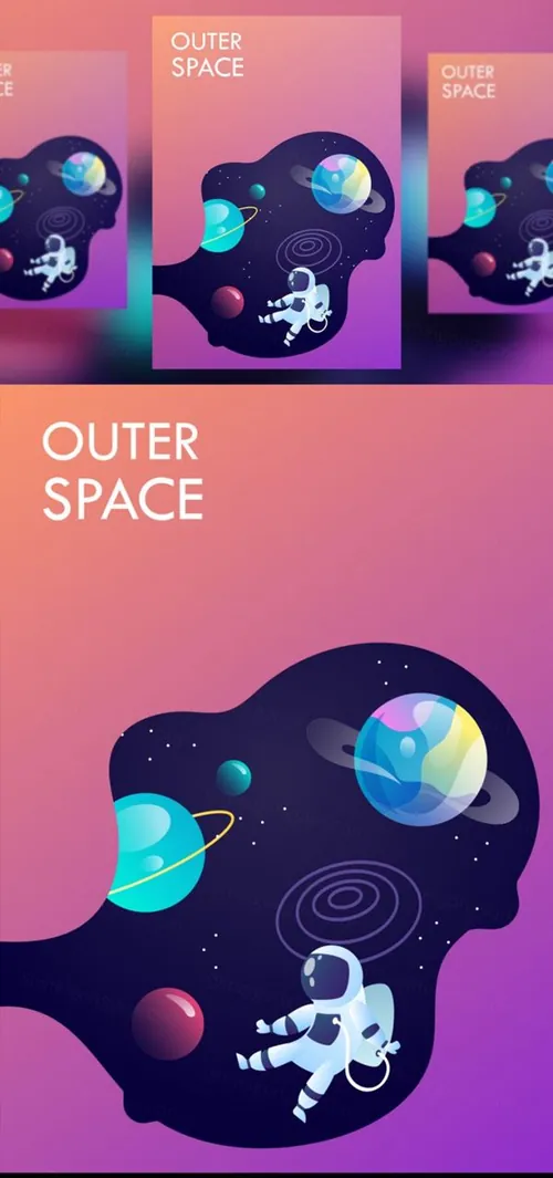 扁平化宇宙太空旅行海报横幅矢量素材 universe. space trip. vector illustration