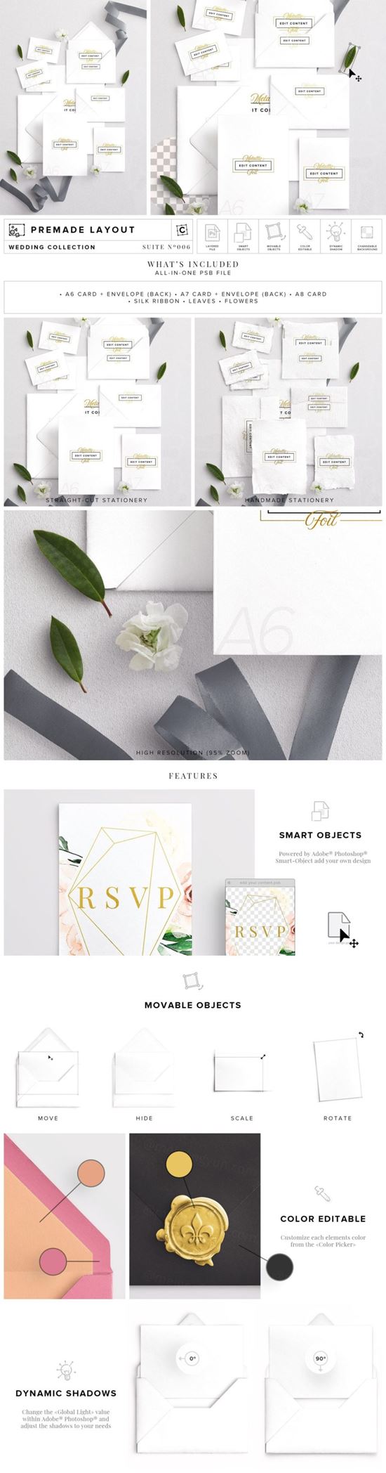 婚礼邀请物料样机模板合集 Wedding Invitation Suite Mockup