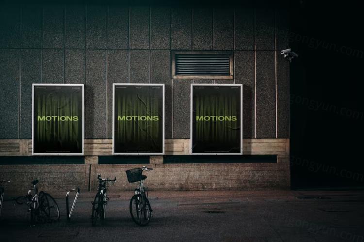 户外街头广告牌宣传海报广告设计贴图展示样机模板 Wall P