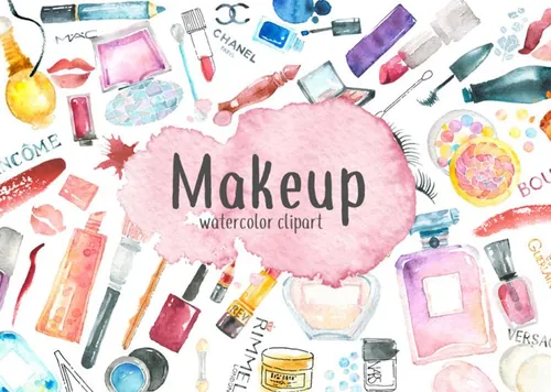 57 Watercolor Clipart Makeup 水彩化妆品高清免抠图合辑包