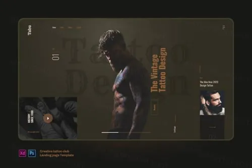 高品质创意纹身俱乐部登陆页面模板banner设计模板（XD，PSD）