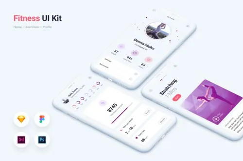 健身相关功能的APP UI模板下载 V2 [PSD]