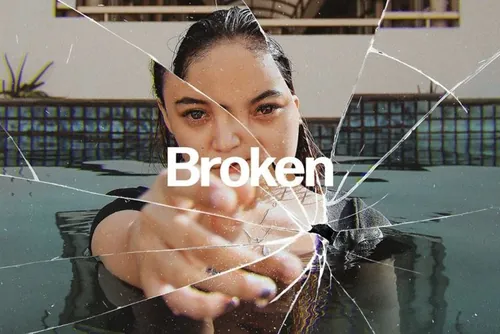 酷炫艺术破裂玻璃效果图片艺术照PS快速生成模板 Broken