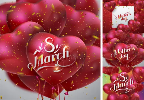 三八女人节母亲节心形气球海报元素Women\'s Day