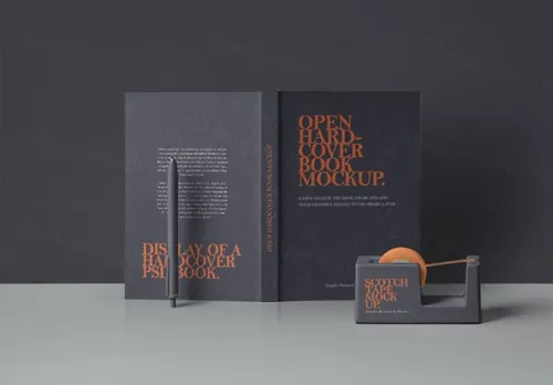 打开的精装书籍封面贴图展示模版 Psd Open Hardcover Book Mockup