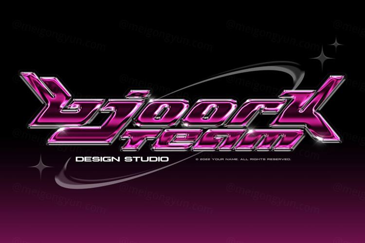 新潮流复古未来派酸性艺术镀铬金属3D立体字特效PSD模板 C