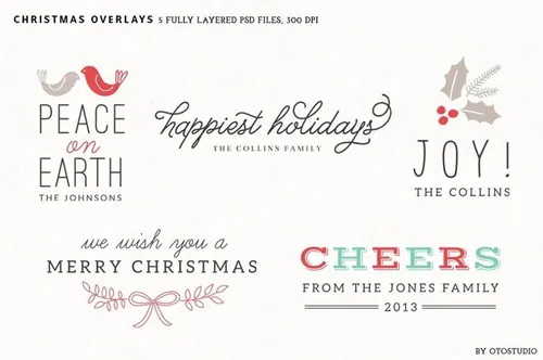 小清新手绘文字图案设计素材Digital Christmas Overlays - Set 1