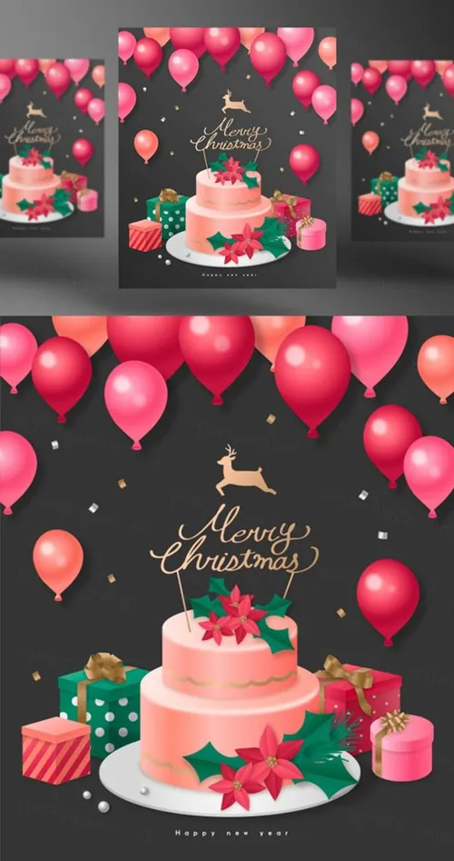 冬日圣诞节新年主题AI矢量插画海报素材