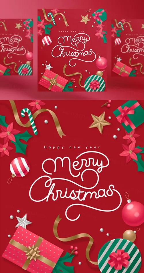 冬日圣诞节新年主题AI矢量插画海报素材