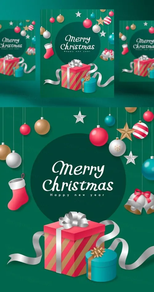 冬日圣诞节新年主题AI矢量插画海报素材