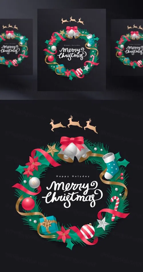 冬日圣诞节新年主题AI矢量插画海报素材