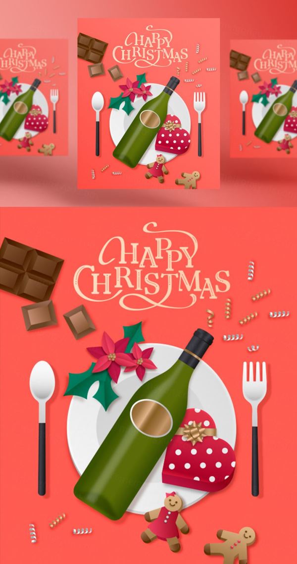 冬日圣诞节新年主题AI矢量插画海报素材