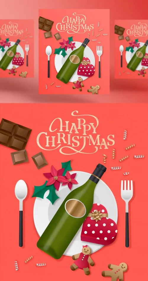 冬日圣诞节新年主题AI矢量插画海报素材