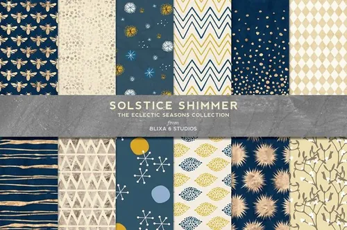 手绘无缝背景设计素材 Shimmery Gold  Navy