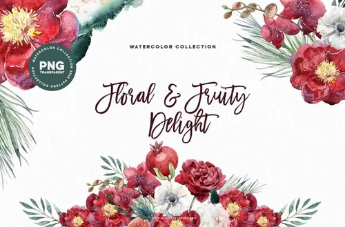 手绘水彩花卉水果插画素材 Watercolor Floral