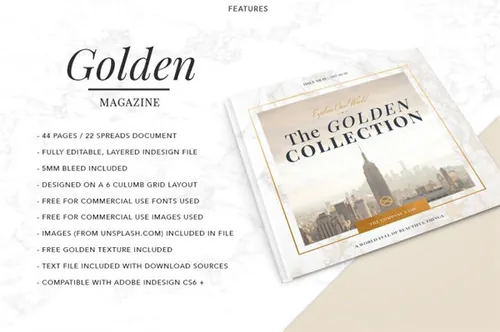 奢华大理石纹理风格画册杂志模板 GOLDEN-Theme-Magazine