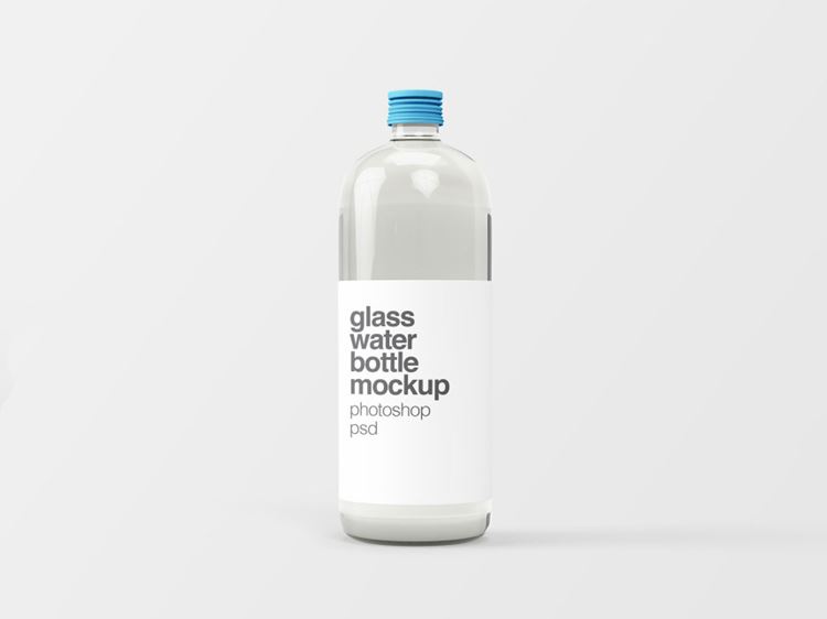 透明玻璃瓶包装设计贴图展示模版 Glass Water Bottle Mockup