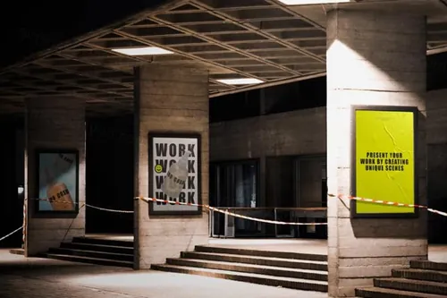 户外街头广告牌宣传海报广告设计贴图展示样机模板 Wall P