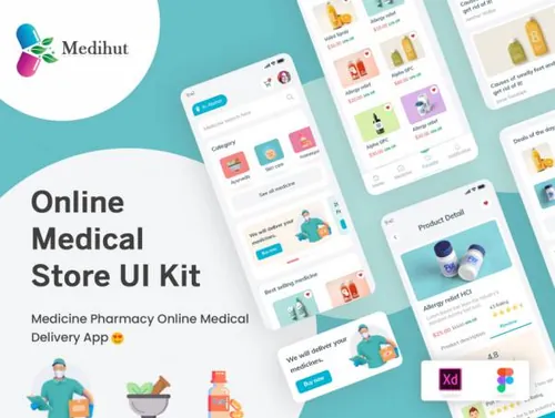 在线寻医问药药品订购配送移动APP界面UI素材 Medihut - G