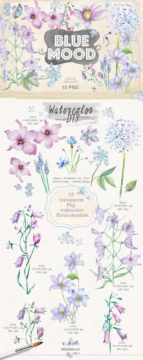 手绘水彩花卉装饰素材 Amazing-garden-100-