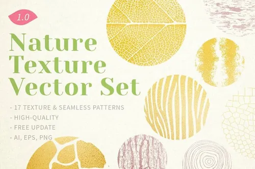 鱼纹树皮树木年轮叶子等大自然无缝拼接矢量纹理素材合集包 Na