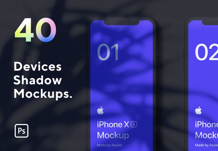 11.7G-40套苹果设备带流行阴影场景Web UI提案样机模板 Devices Shadow Mockups