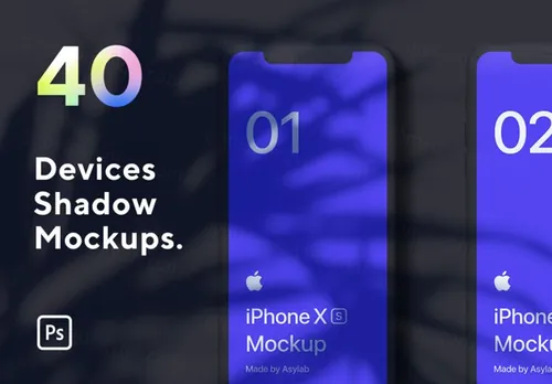 11.7G-40套苹果设备带流行阴影场景Web UI提案样机模板 Devices Shadow Mockups