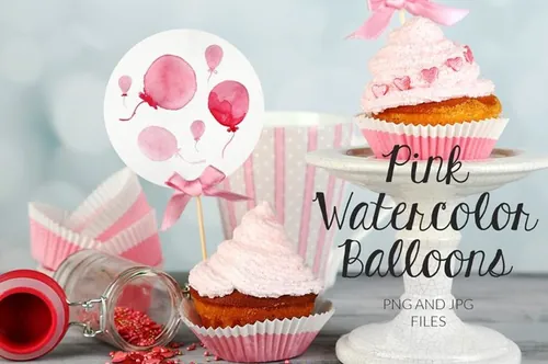 手绘水彩气球装饰素材 Watercolor-baloons