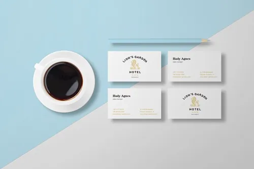 精美的蓝白色风格名片样机展示模板01