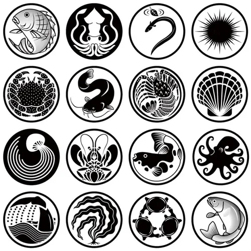 一组高品质日式海鲜海产ICON图标插画