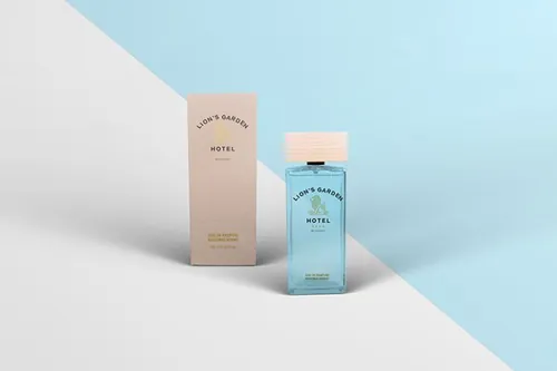 香水喷雾蓝白色品牌VI提案样机模板