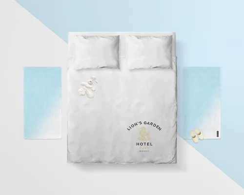 清新风格酒店床品VI贴图样机展示模板01