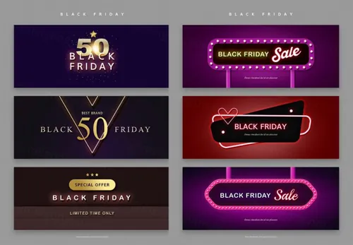 【金色/霓虹灯】黑色星期五外贸电商促销活动海报PSD模版