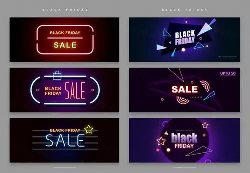 【霓虹灯】黑色星期五外贸电商促销活动海报PSD模版