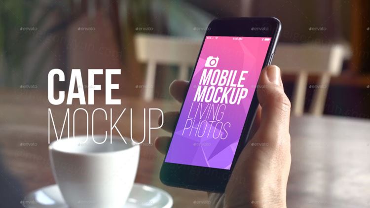 咖啡店餐厅场景iPhone 手机样机模板 Cafe Restaurant Mobile Mockup