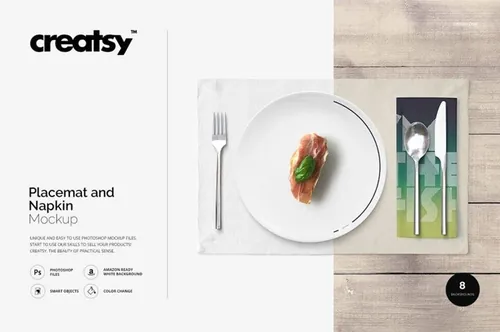 餐垫餐巾样机模板 Placemat and Napkin Mockup