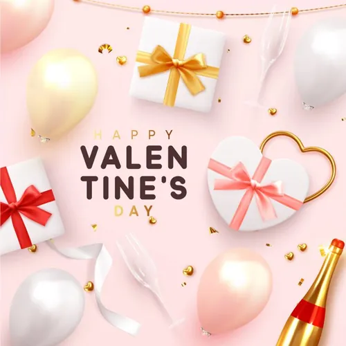 粉色温馨浪漫礼盒气球矢量图