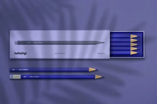 盒装铅笔包装设计贴图展示样机PSD模板 Pencil Box