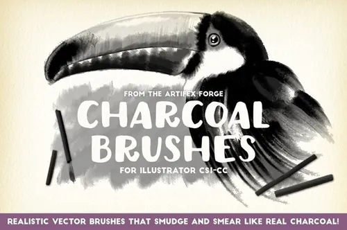 手绘木炭墨迹效果Ai笔刷素材 Charcoal Brushe