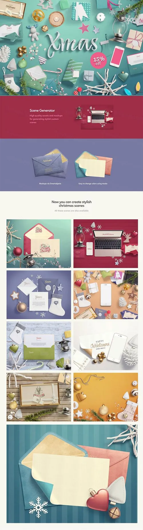 漂亮的圣诞节主题广告设计Xmas Mockup Scene Generator