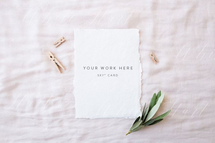 简约纸张卡片样机模板5x7-stationery-mock-up-natural