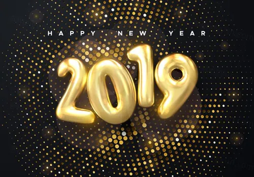 2019黄金气球3D立体字特效矢量模版设计素材