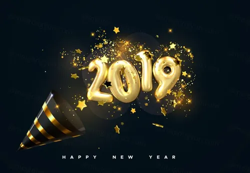 2019黄金气球3D立体字特效矢量模版设计素材