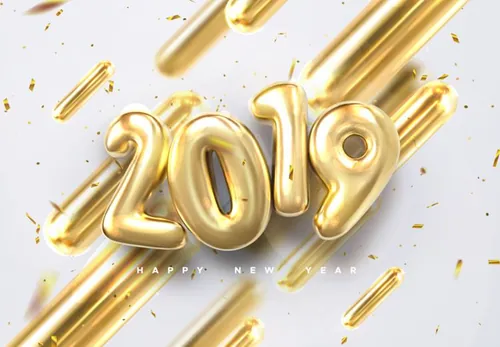 2019黄金气球3D立体字特效矢量模版设计素材