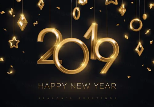 2019黄金气球3D立体字特效矢量模版设计素材