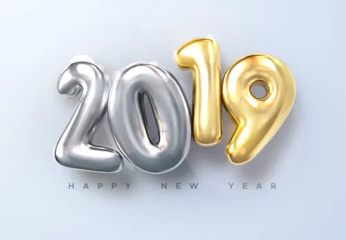 2019黄金气球3D立体字特效矢量模版设计素材