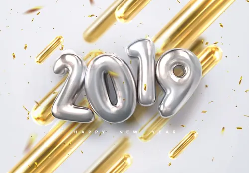 2019黄金气球3D立体字特效矢量模版设计素材