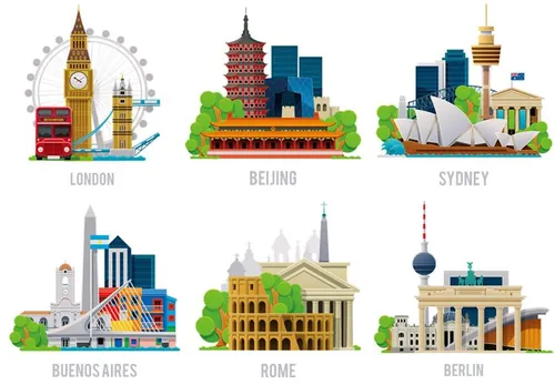 卡通名胜建筑矢量图 Famous Building